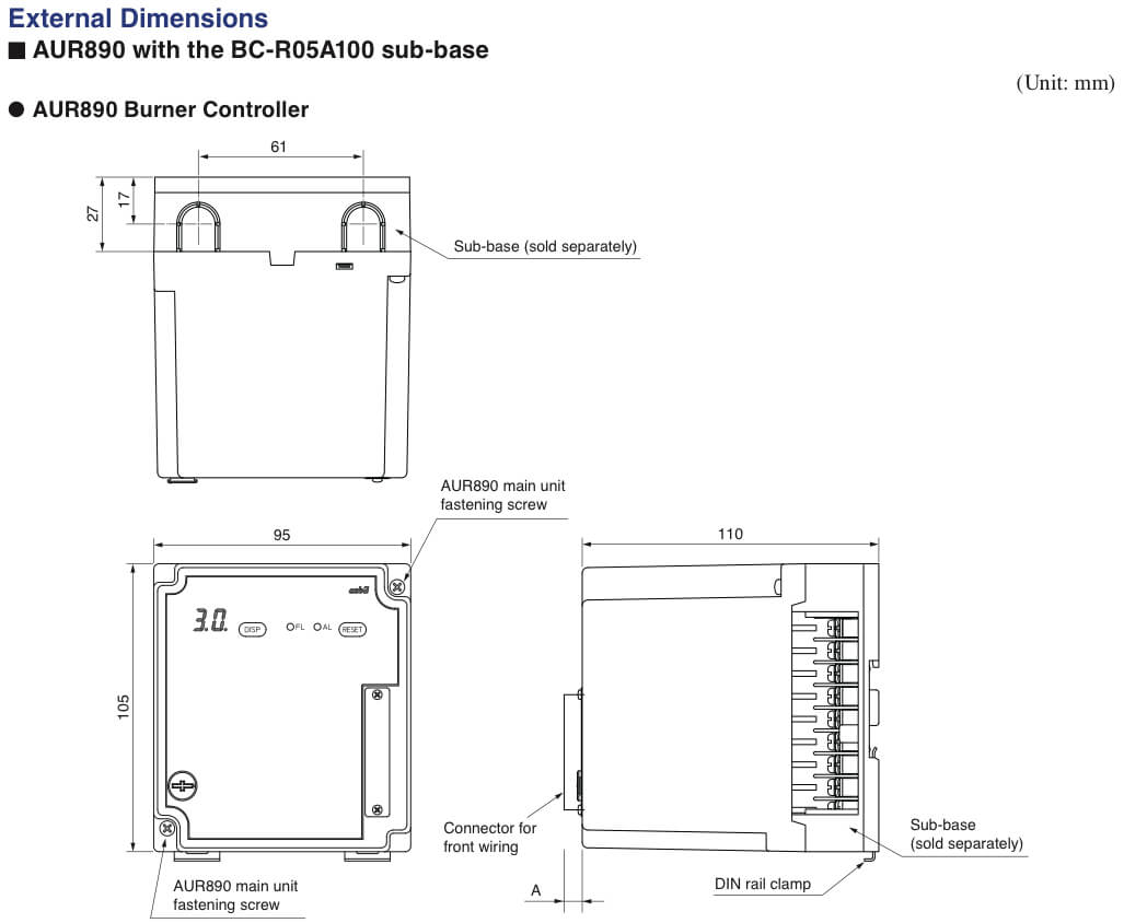 AUR890 With The BC-R05A100 Sub Base Diemensions