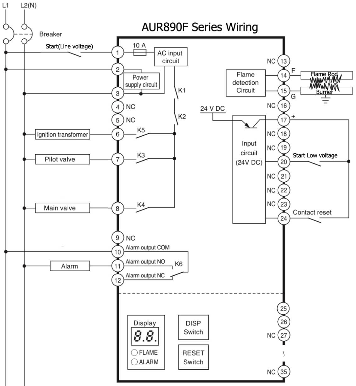 Azbil AUR890F Series Burner Controller Wiring