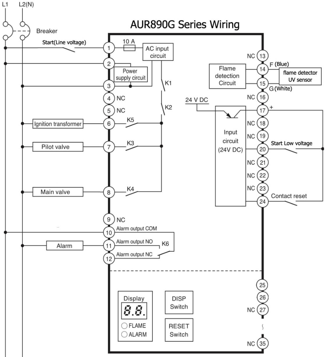 Azbil AUR890G Series Burner Controller Wiring