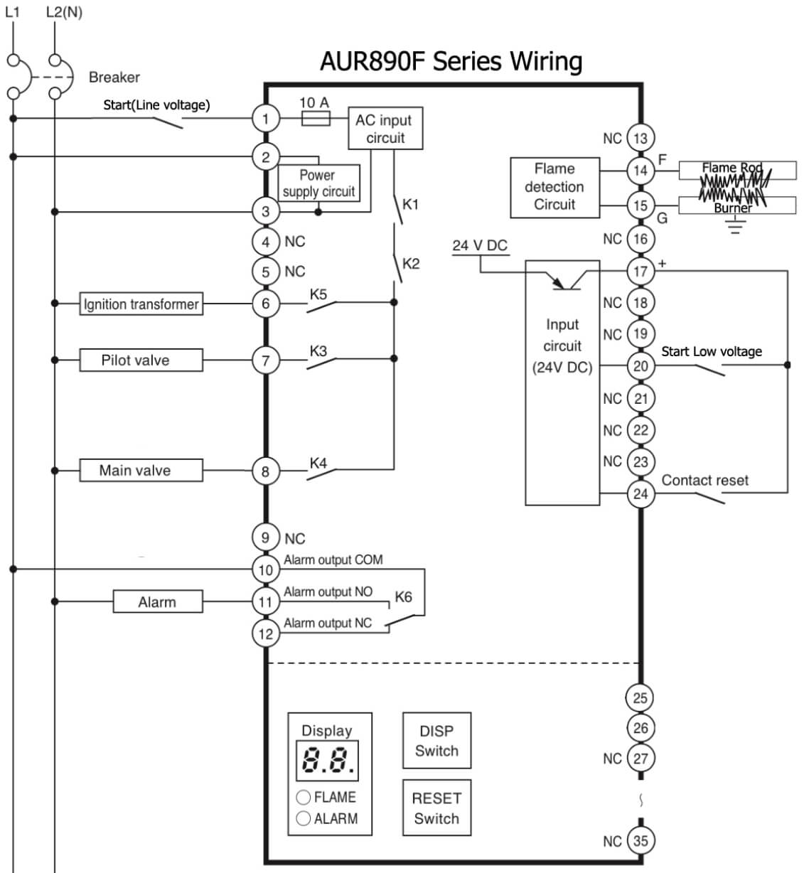 azbil AUR890F Series Burner Controller Wiring