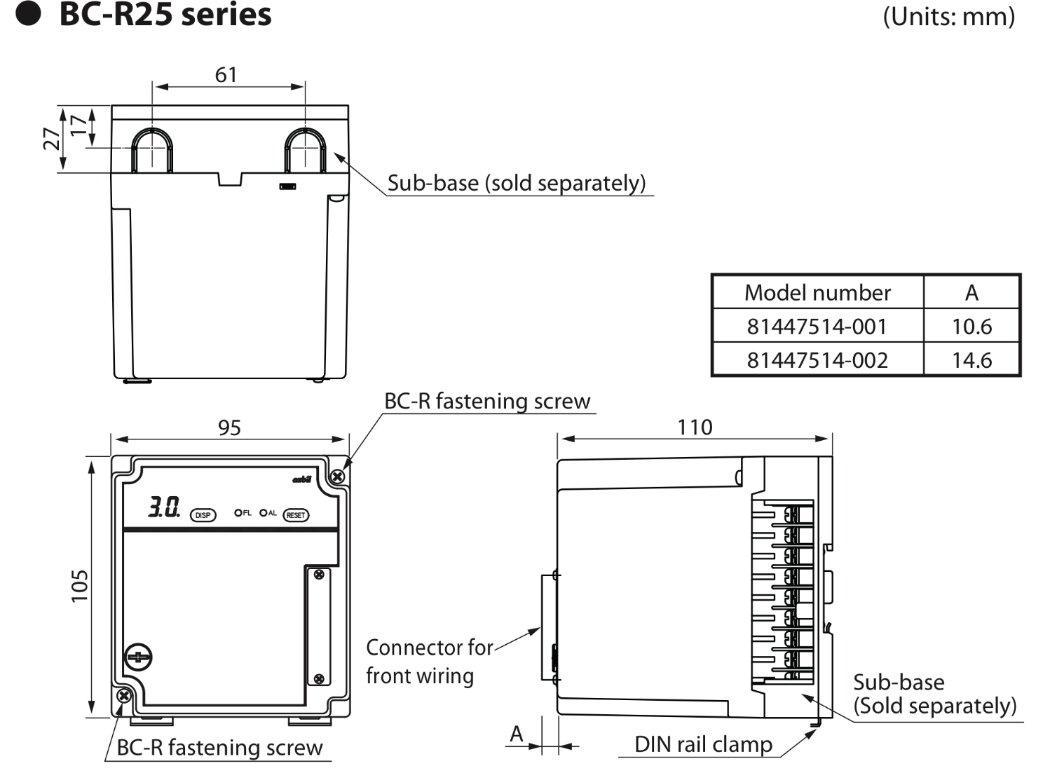 Azbil BC-R25B Series Burner Controller Dimension