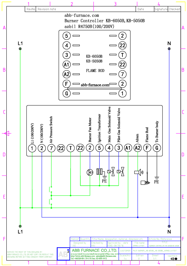 Burner Controller KB-6050B,KB-5050B,Wiring Layout