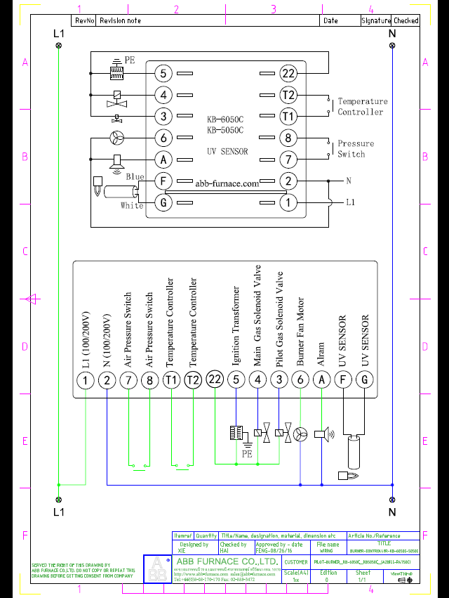 Burner Controller KB-6050C,KB-5050C,Wiring Layout