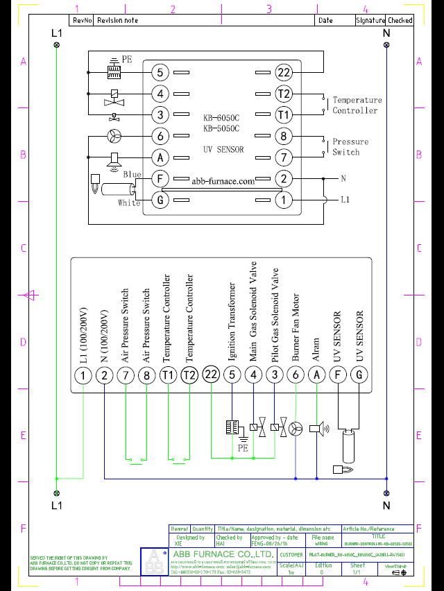 Burner Controller KB-6050C,KB-5050C,Wiring Layout