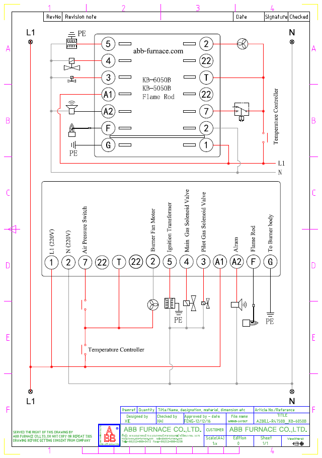 Burner Controller KB-6050B,KB-5050B,Wiring Layout
