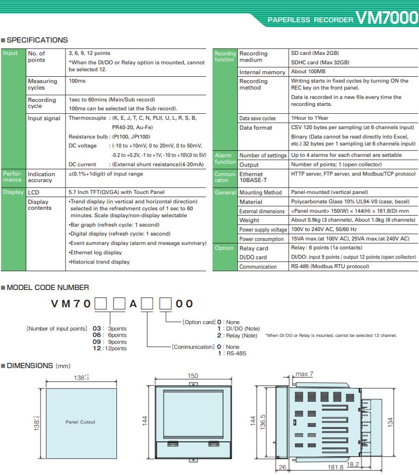 vm7000 ohkura specification