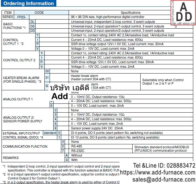 Shimaden FP23 ordering information(DL,DS,DD)