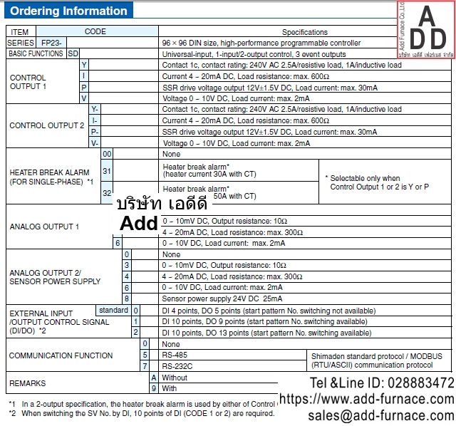 Shimaden FP23 ordering information(SD)