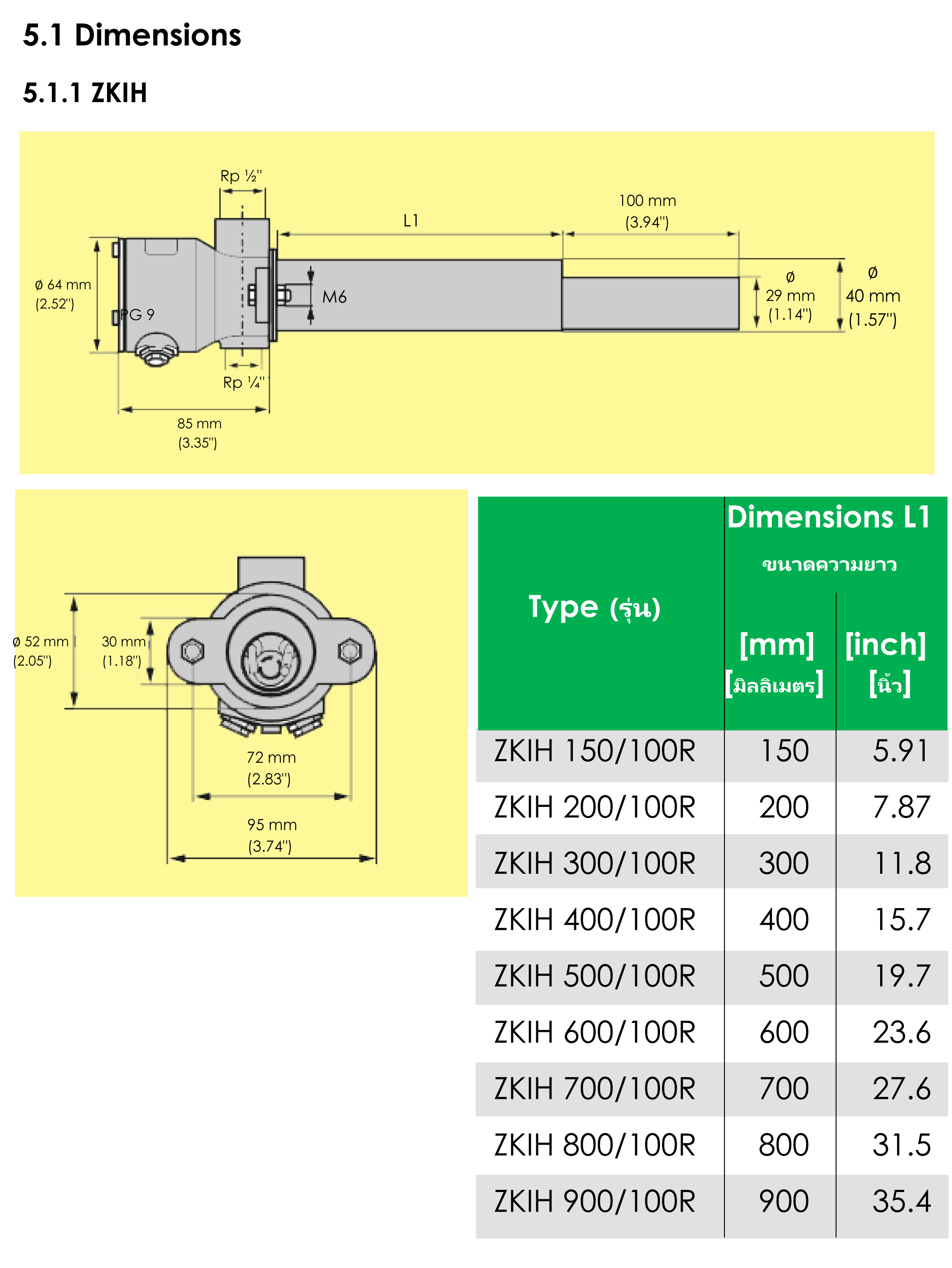 yamataha zkih type and dimensions